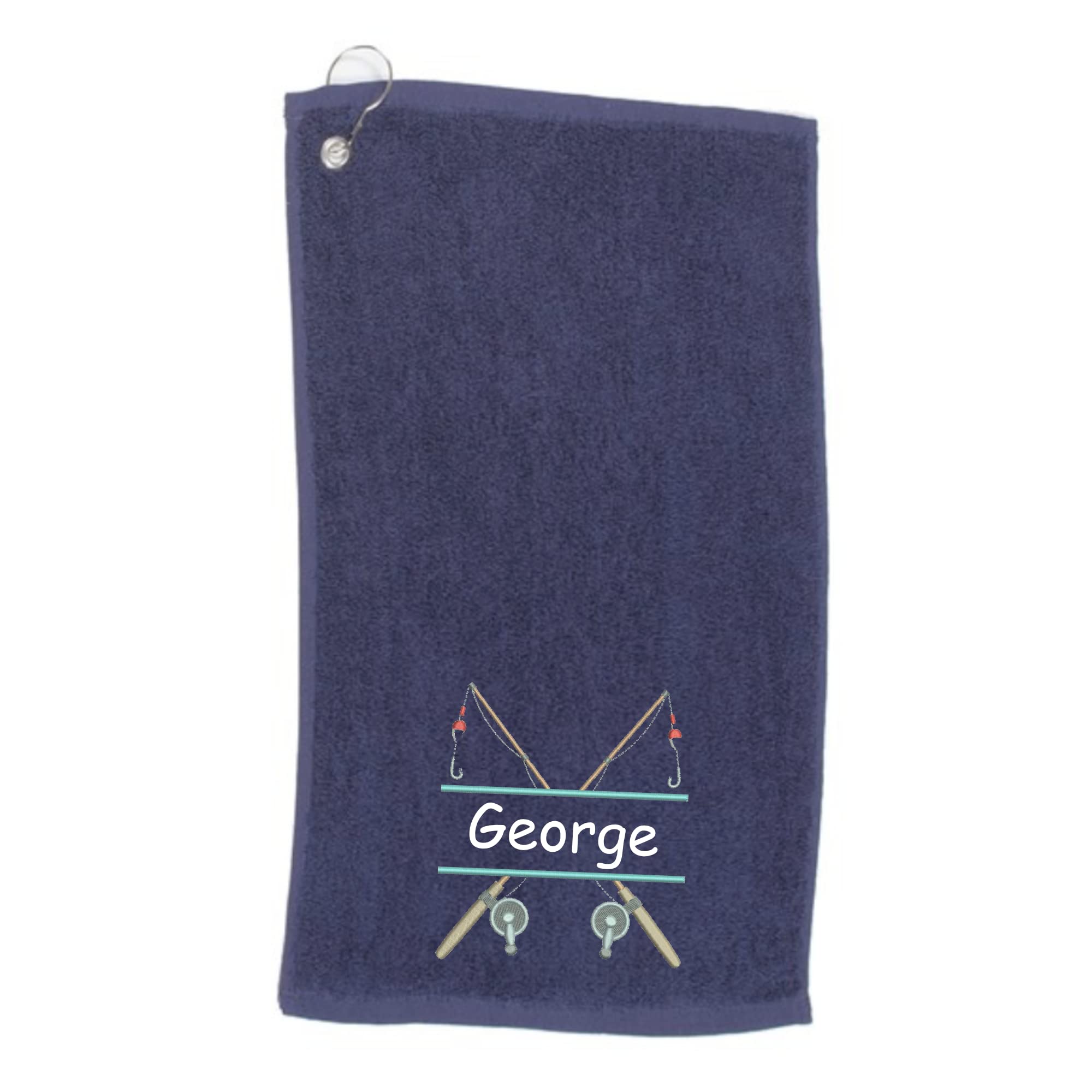 Personalised Fishing Towel Embroidered Name - Fishing Gift Personalised. 5 Colours To Choose (Navy Blue)