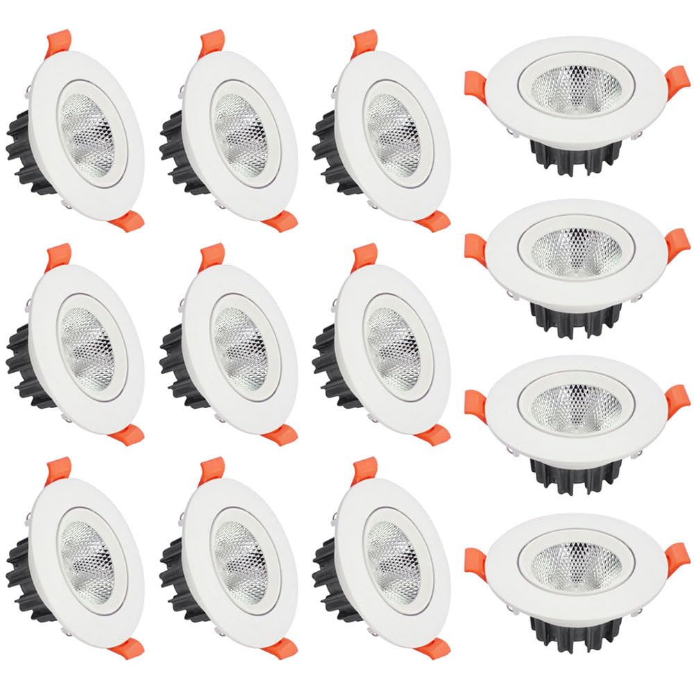 BHGFYXBS 5W,7W,12W,20W,30W Round Aluminum,Led Recessed Lighting, Angle Adjustable, 3000K/4000K/6000K Decorative Spotlight, Living Room Corridor Bedroom,13 Pack,6000k-7W