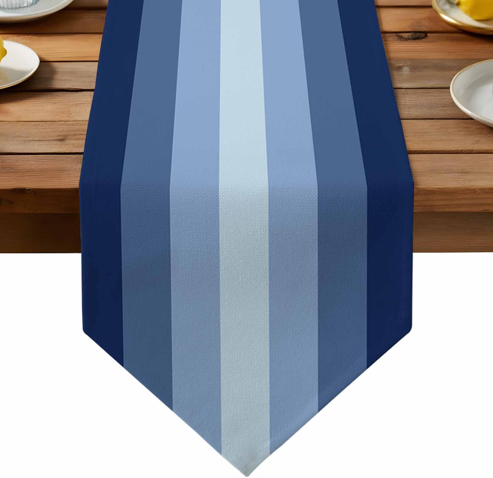Navy Blue Table Runner 36 Inches Long Ombre Stripe Table Runners for Dining Room Tabletop Dresser Scarf Home Party Banquet Wedding Holiday Decoration