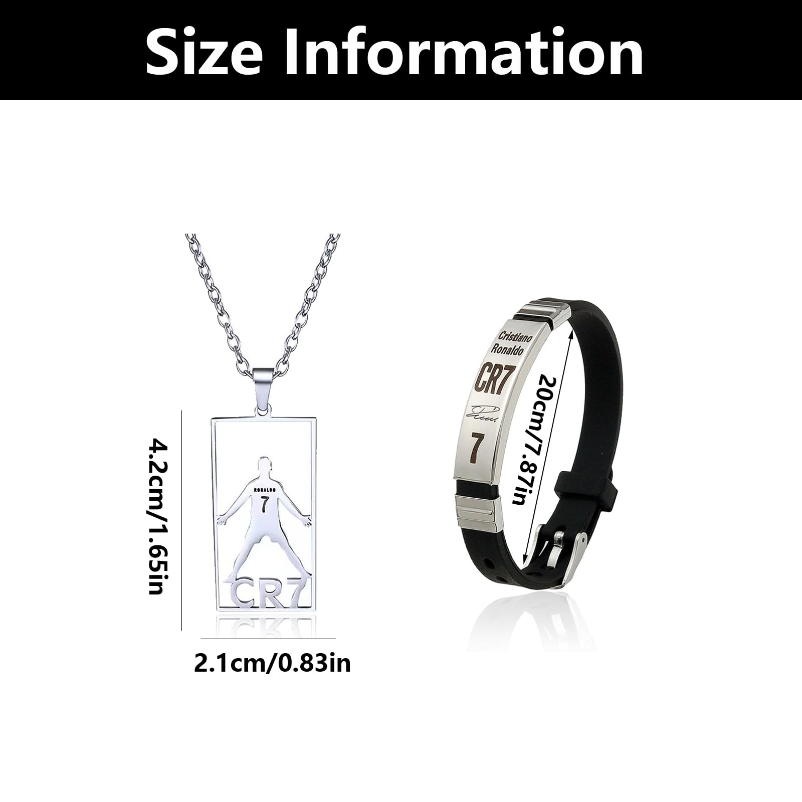 2 piezas de artículos de fútbol, cosas para niños, pulsera de estrella de fútbol Cr7, uso para el mejor regalo para niños que aman el fútbol (pulsera de plata + collar)