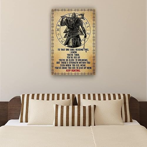 Miniatura 10 de Lienzo con citas motivacionales para decoración de pared, póster inspirador "Keep Fighting", impresiones artísticas vikingas para pared, cuadros