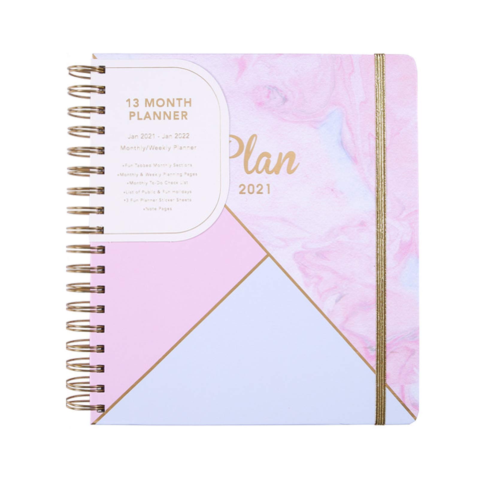 MMYY Calendar Ring Binder 2021 Weekly Planner with Monthly Tabs Elastic Closure and Side Divider 21.0 x 23.5 cm Pink