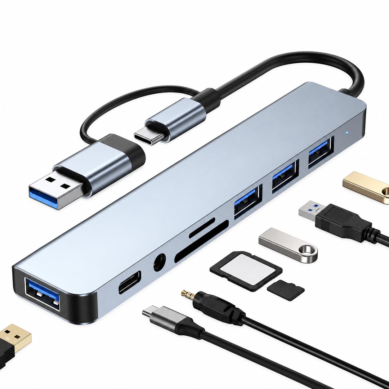 PESOMA USB C Hub 8-in-1 Light Grey - Image 1