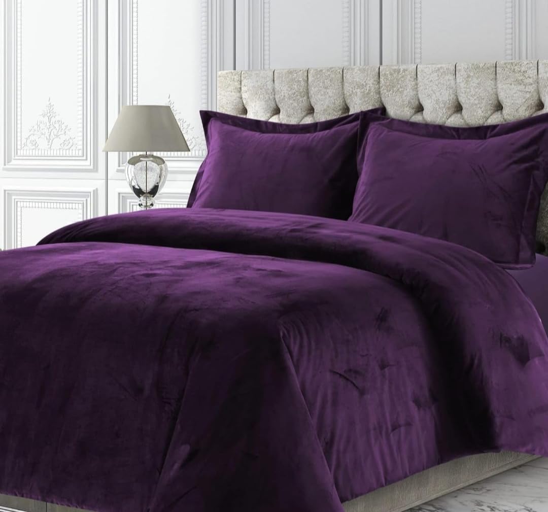 Sands® Winter Super Warm Flannel Duvet Cover for King Size Bed & Double Bed with Zipper, 90x100 Inches, 300 Thread Count, Solid Pattern (Dark Purple)-image-25