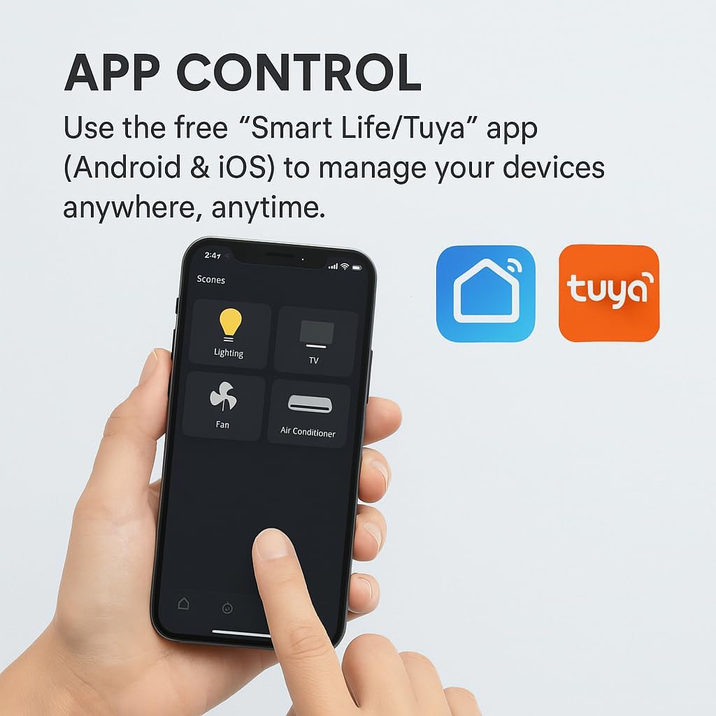 Wi-Fi Universal IR/RF Remote Hub 433.92 MHz Fixed-Code Only, App Control via Smart Life/Tuya, Works with Alexa & Google, 2.4 GHz Wi-Fi Only, USB-C Powered — Control TV, A/C, Fans, RF Switches Blinds 4 61myenAPdpL. AC SL1024