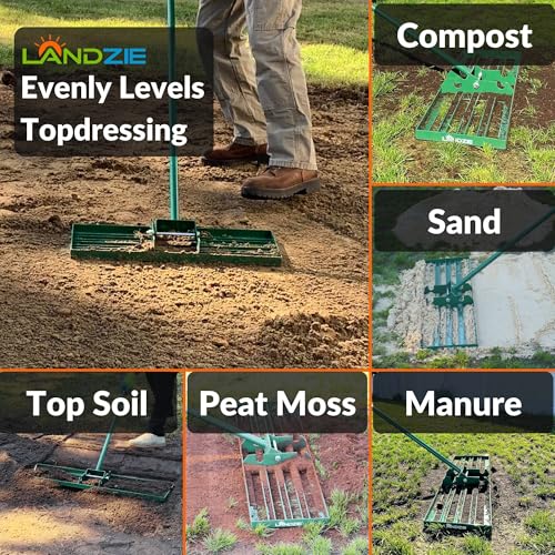Image of LANDZIE - Lawn Leveling Rake 24 Inch, Steel Yard Leveler Tool