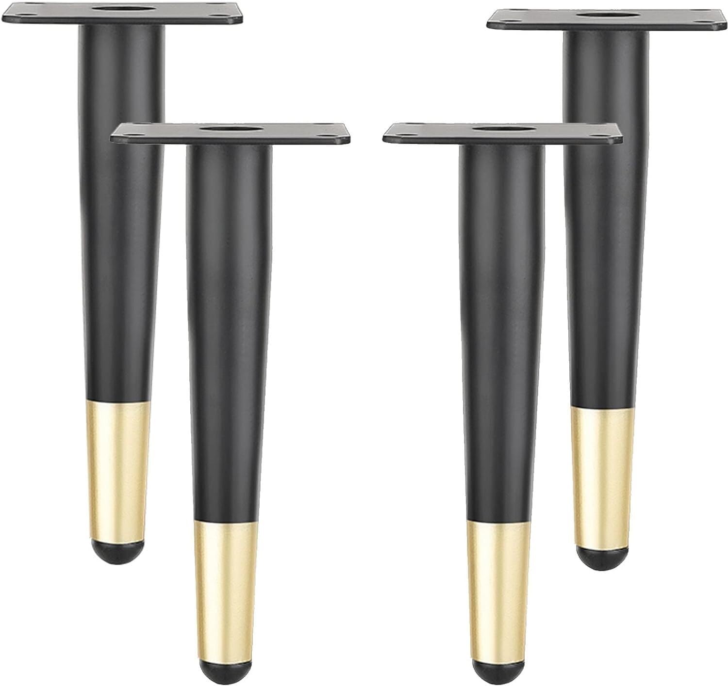 Rhllvj Black+Gold 4 Piece Diy Metal Table Legs, Modern Tapered Cabinet Support Legs, Kitchen Legs With Mounting Screws (30Cm/11.8In, Black + Gold)(,55Cm/21.7In)