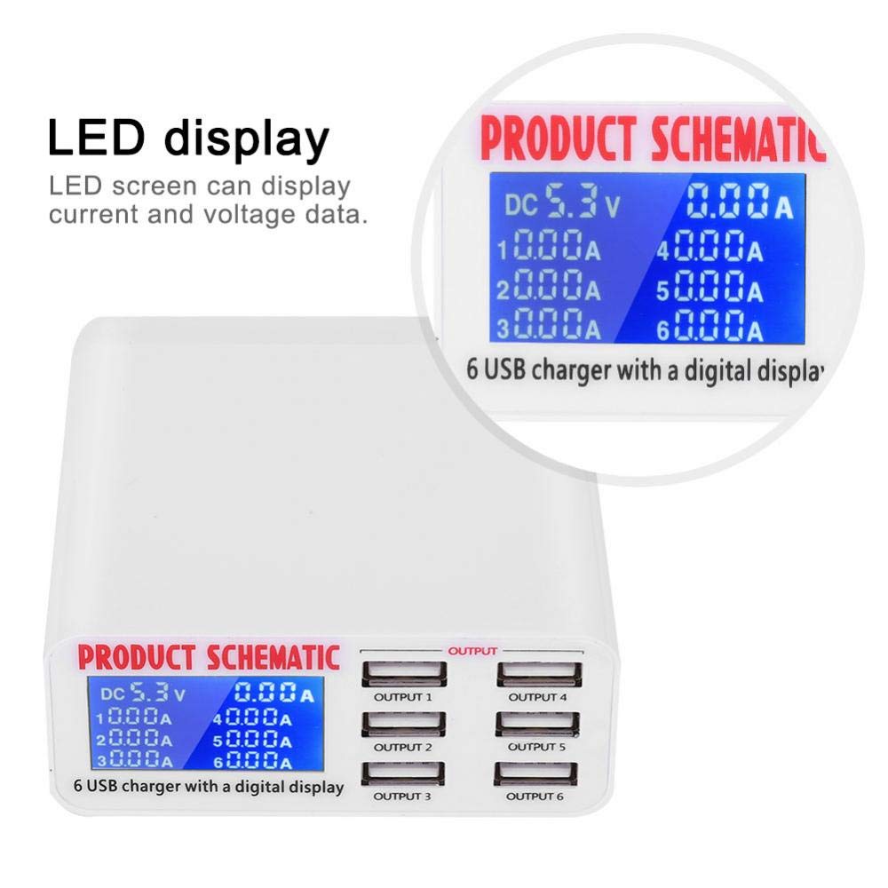 Vbestlife Portátil Estación de Carga 6 Puertos USB Soporte de Carga de Escritorio Cargador Rápidamente para Múltiples Dispositivos de Protección(Blanco)