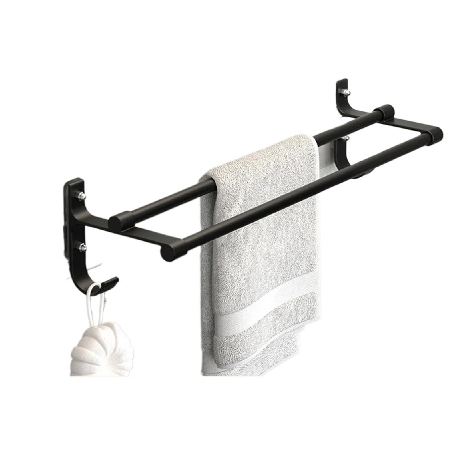 Towel Holder Self Adhesive Bathroom Shelf without Drilling Punch Towel Rack Double Bar Wall Mount Shower Towel Hanger Rail(Black 40cm)