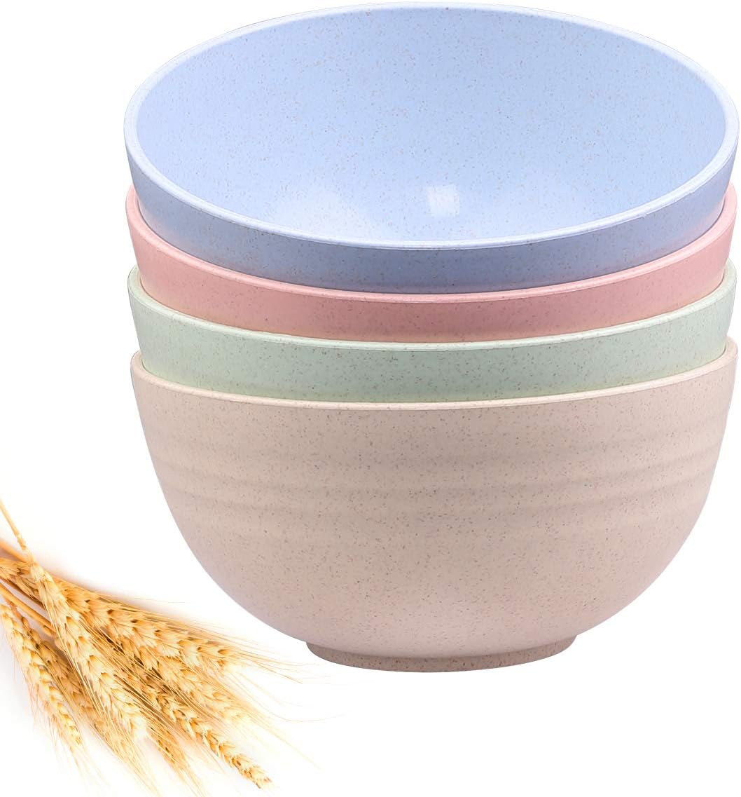RUNJU-ZP Unbreakable Cereal Bowls - 24 OZ Wheat Straw Fiber Lightweight Bowl Sets 4 - Dishwasher & Microwave Safe - for,Rice,Soup Bowls