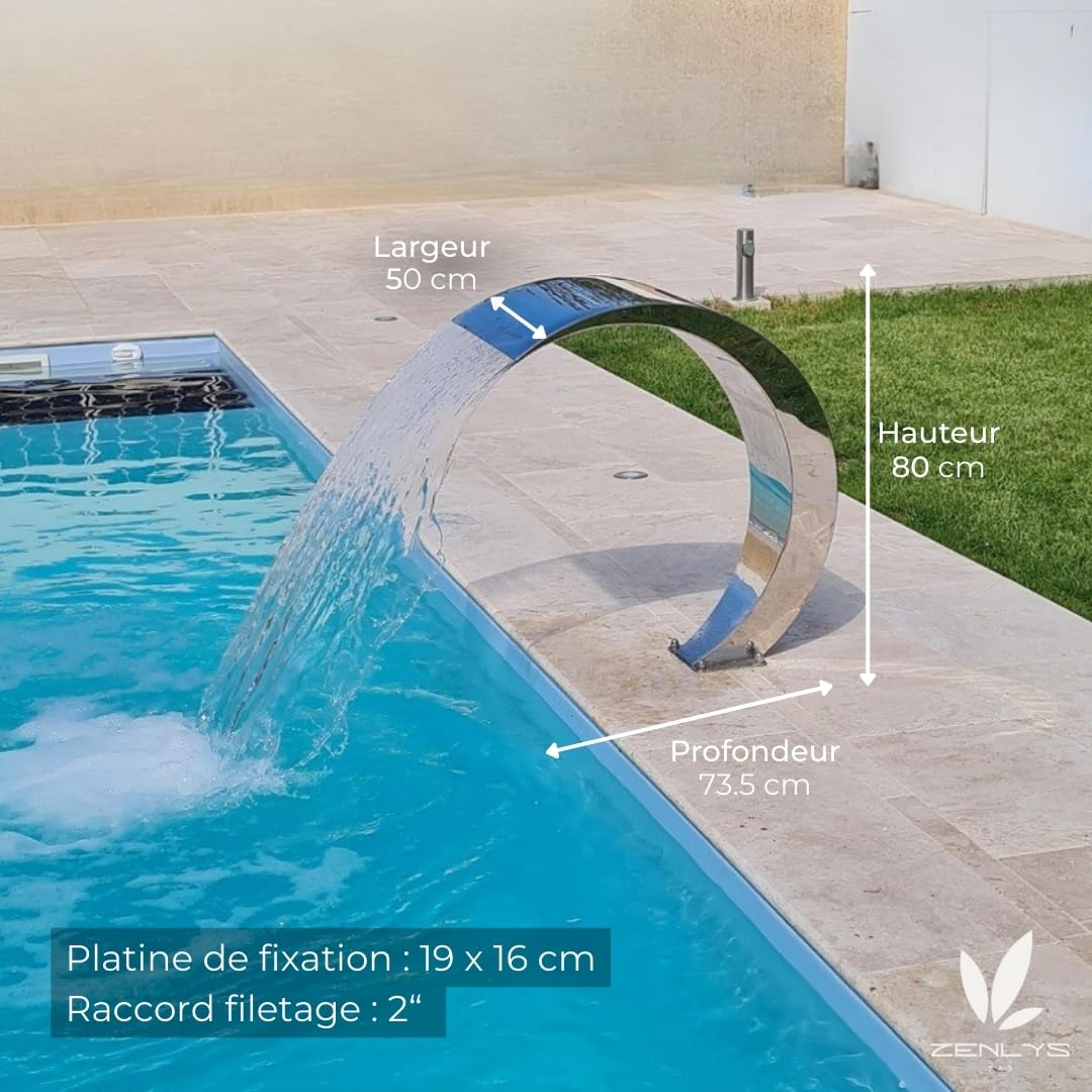 Cascade INOX 316 Fontaine Piscine Bassin Modèle Cobra Hauteur 80cm