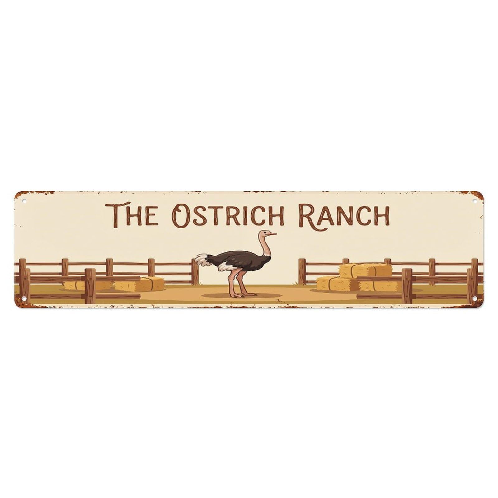 Vintage Ostrich Farm Scene THE OSTRICH RANCH Metal Tin Sign