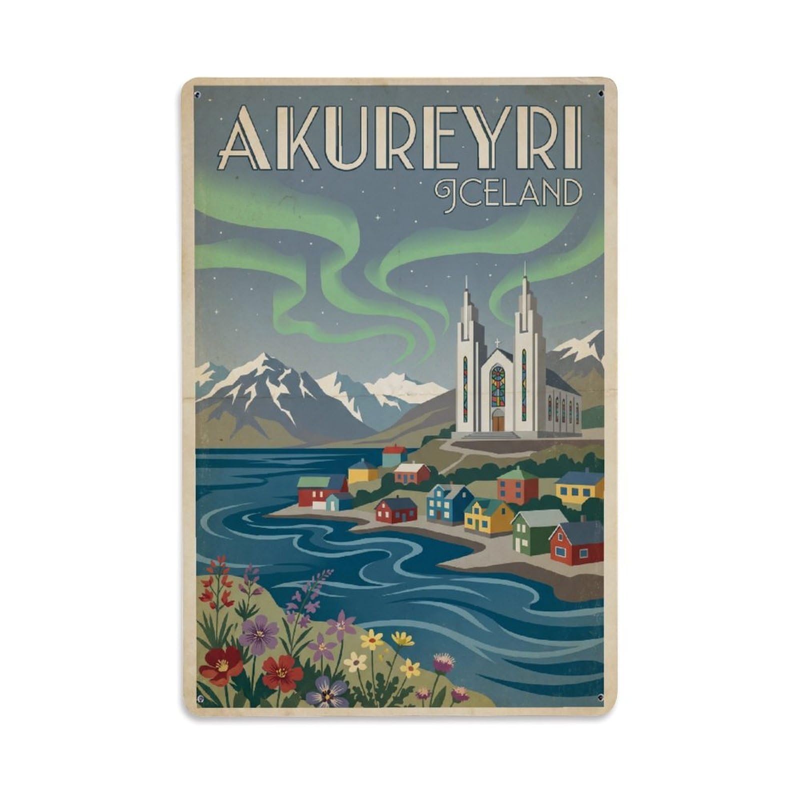 Travel Retro Iceland Akureyri Metal Tin Sign