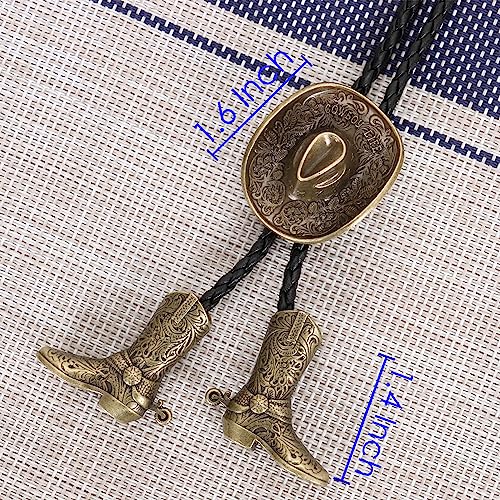 Image of Bolo Ties for Men Western - 3D Cowboy Hat Design With Vintage Boots, Western Bolotie Bola Tie