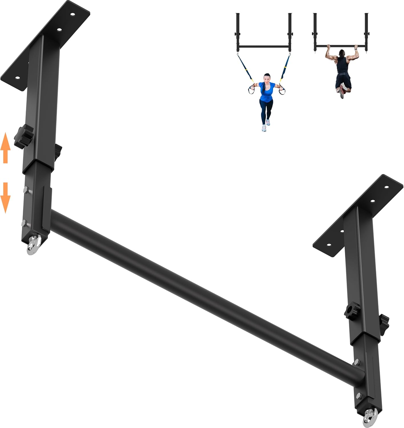 48" Ceiling Mount Pull Up Bar, Heavy Duty Multi-Grip Rafter Chin Up Bar for Garage/Basement/Backyard Ceiling Beam, Adjustable Height&Supports to 650 Lbs Black