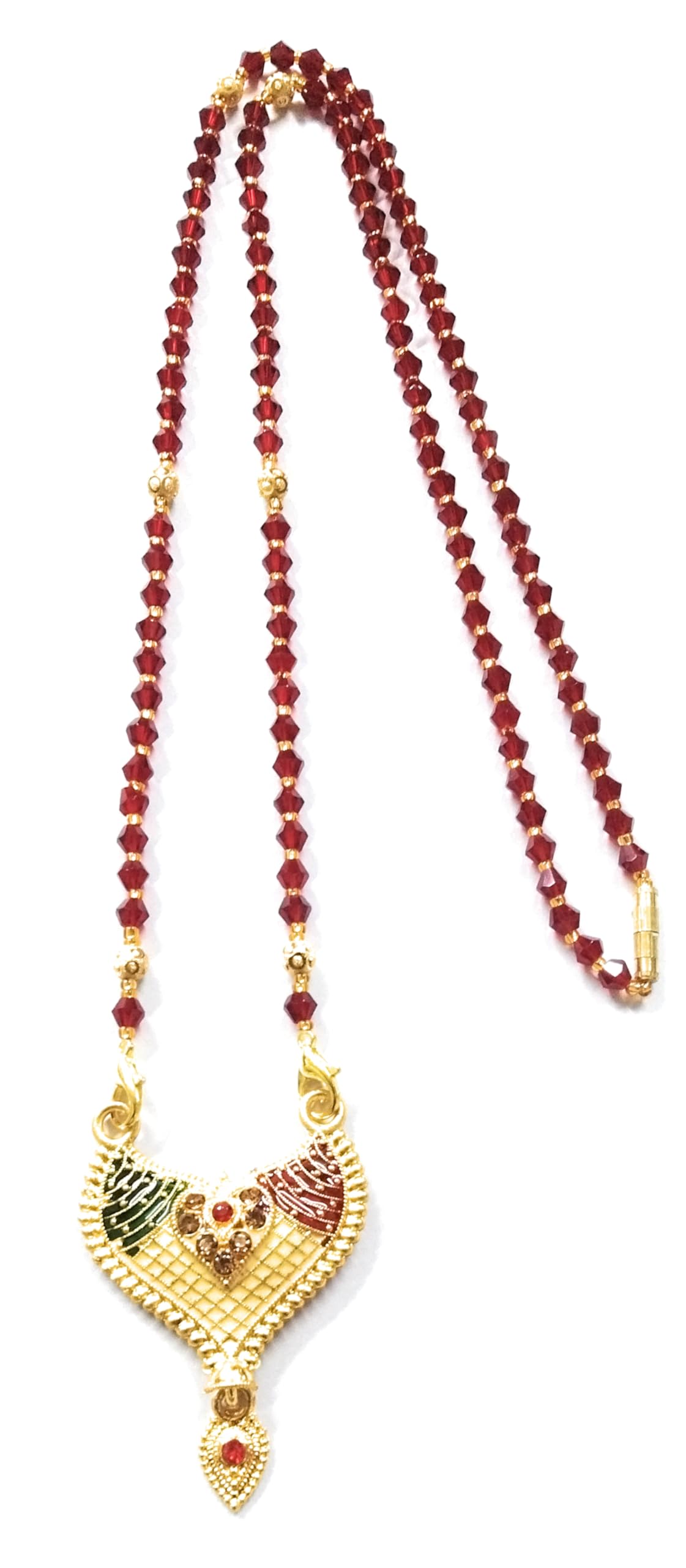 " NEW DESGINER GOLDEN PENDENT WITH MAROON MOTI MANGALSUTRA CHAIN FOR GIRLS | WOMENS AND TEENAGERS-image-47