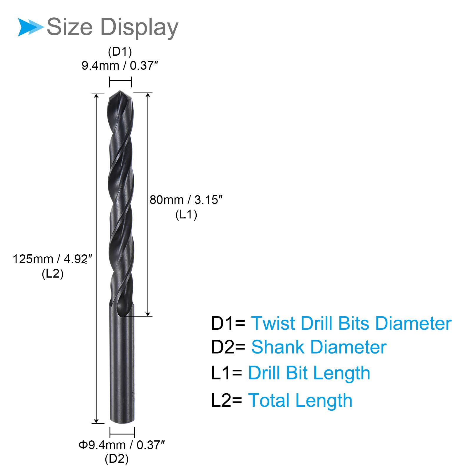 CoCud 6542 High Speed Steel Twist Drill Bits, 9.4mm Diameter 125mm Length, Black Oxide Straight Twist Jobber Drill Bit - Image 2