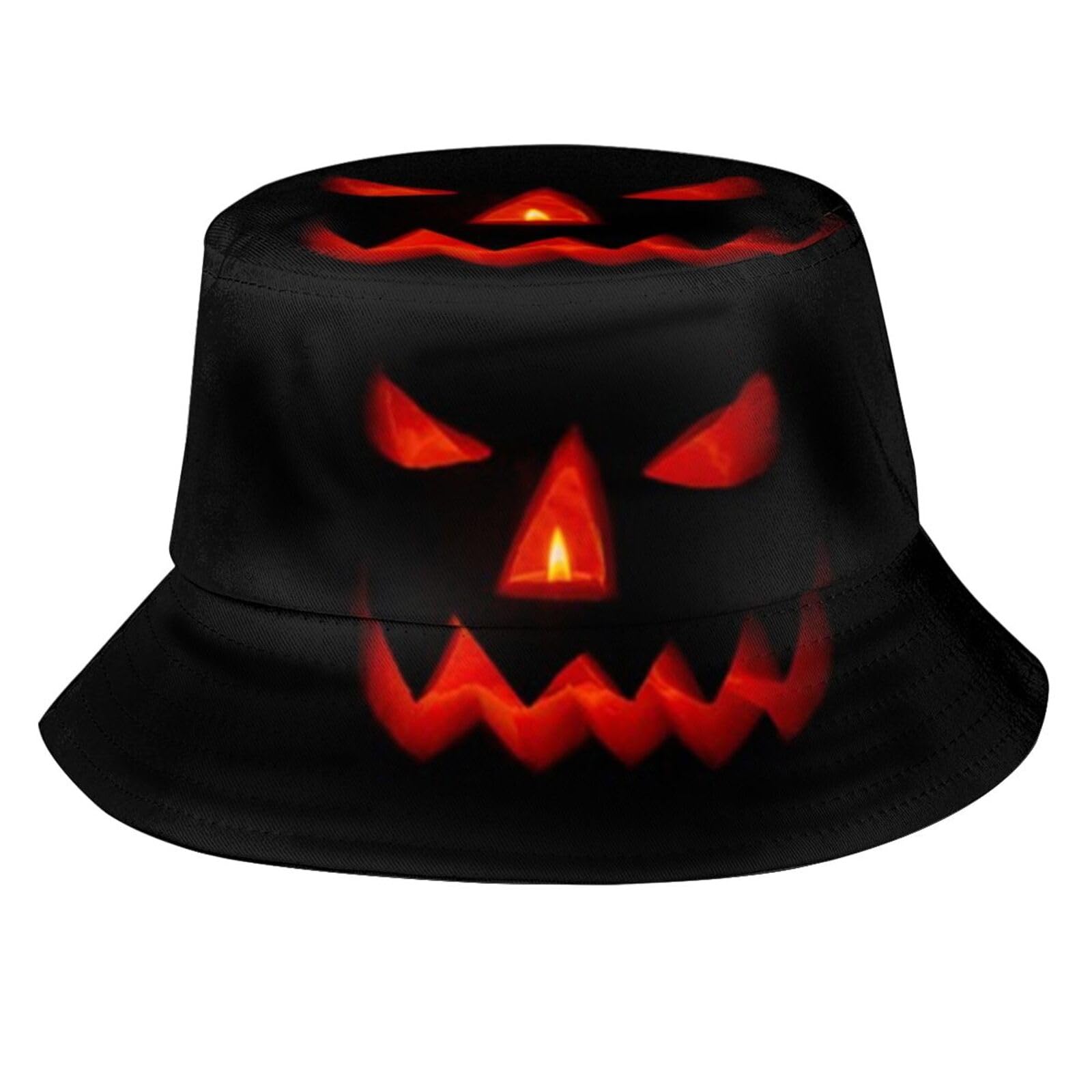 Funny Halloween Cute Fall Pumpkin Face Orange Bucket Hats for Women Men Outdoor Fisherman Sun Cap
