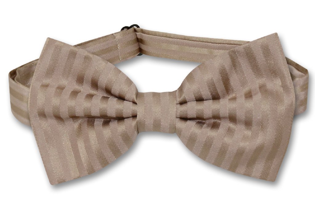 Vesuvio Napoli BOWTie MOCHA Light BROWN Color Vertical Stripes Men's Bow Tie