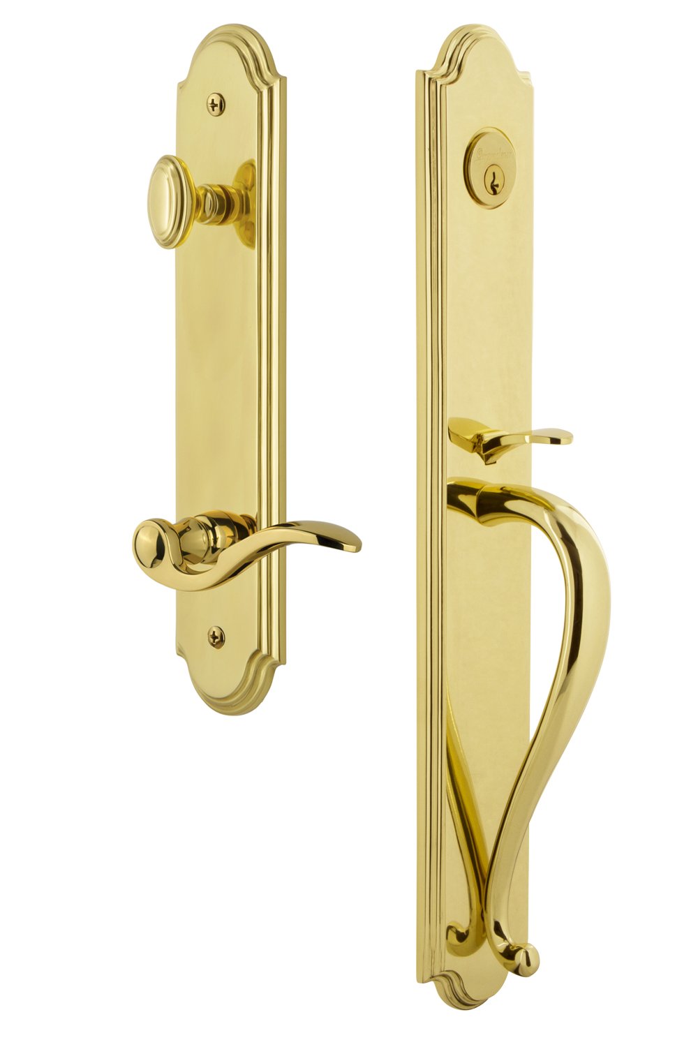 Grandeur 849703 Hardware Arc One-Piece Handleset with S Grip and Bellagio Lever, Dummy Entry Set, Lifetime Brass