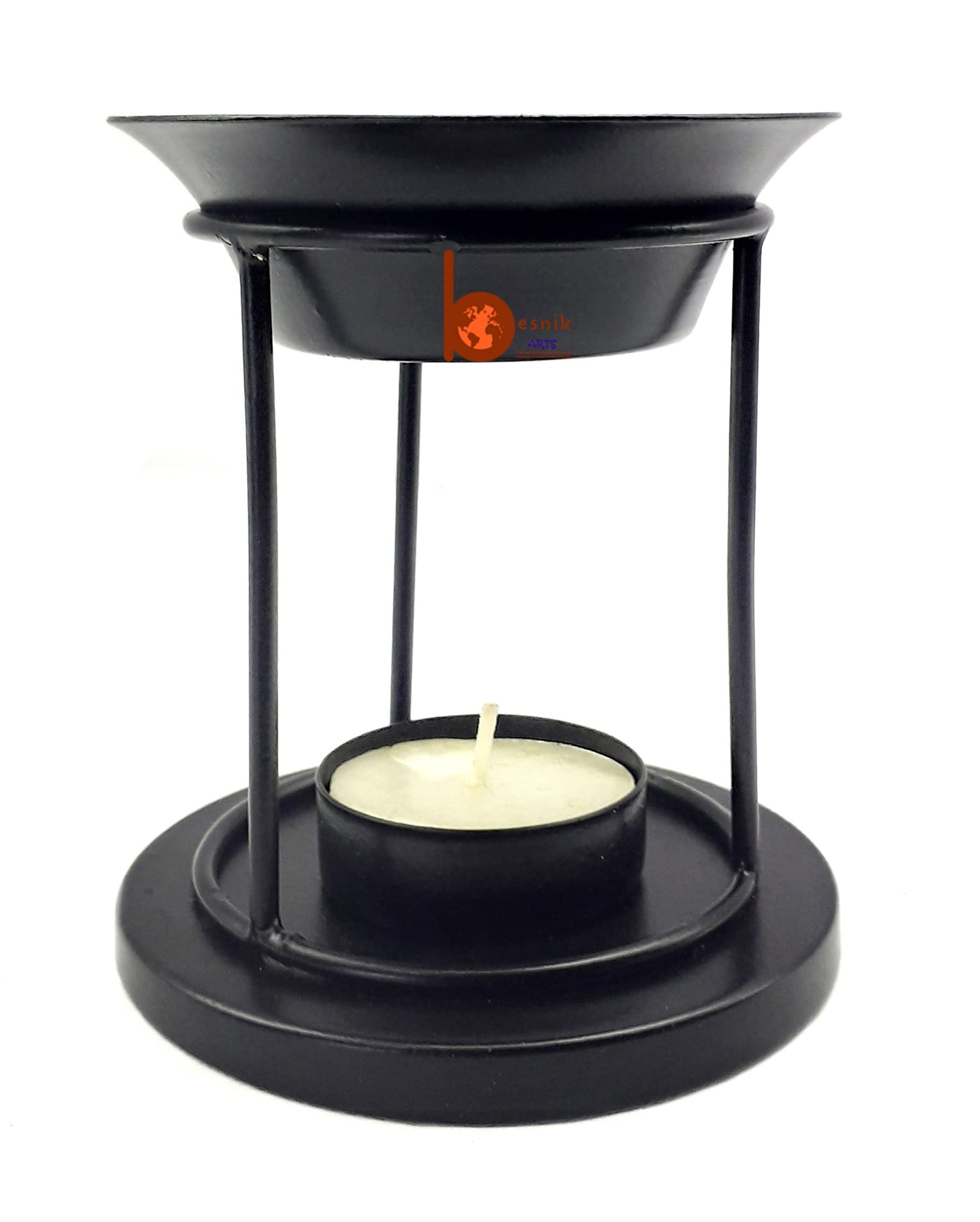 Besnik Arts Metal Oil Incense Burner Tealight Candle Holder for Home Fragrance Yoga, Meditation, Temples, Offices & Prayer Incense Oil Diffuser. Height: 4.2”, Dia: 3.5”