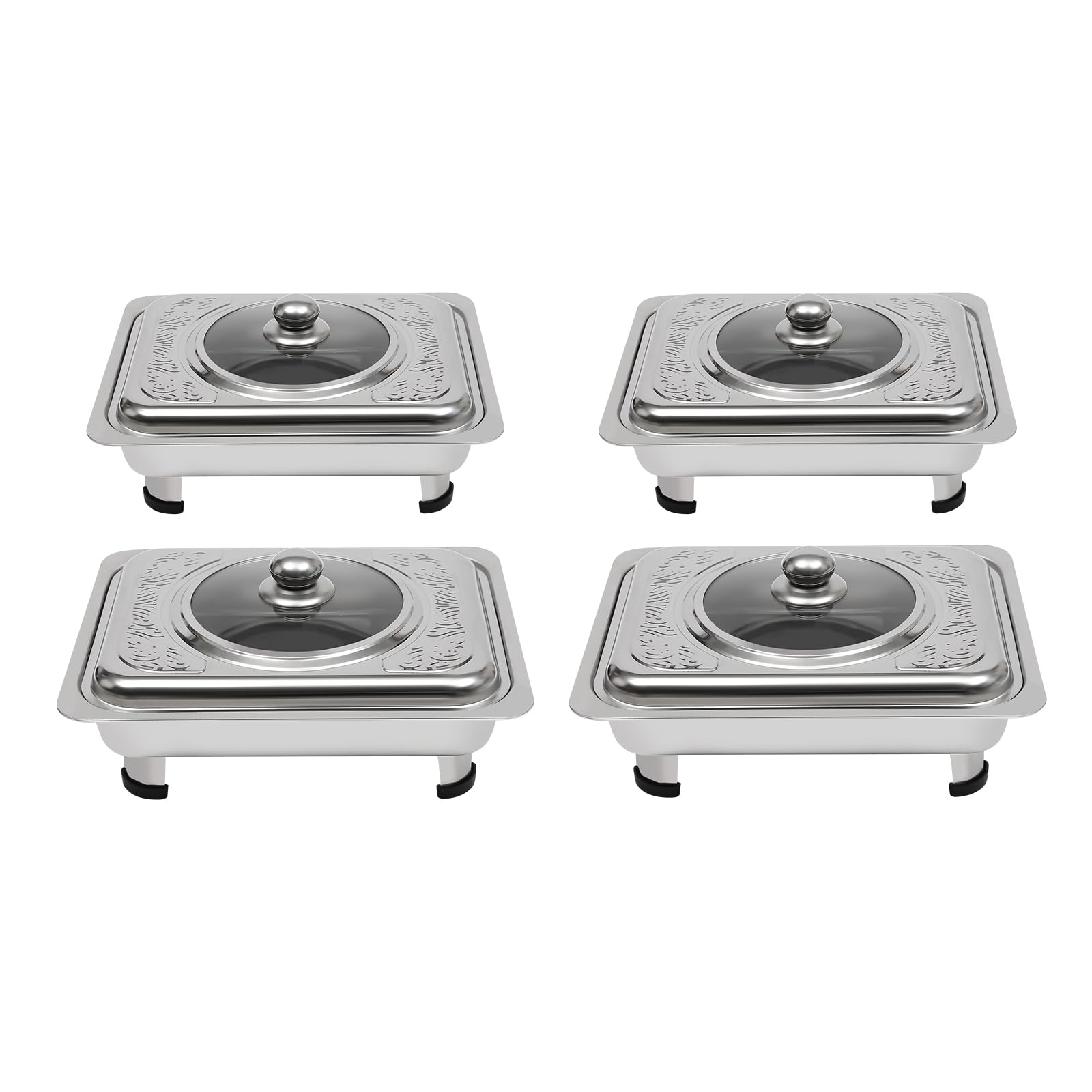 Chafing Dish Zestaw 4 pojemników do podgrzewania potraw ze stali nierdzewnej, odporne na korozję, do cateringu, bufetu i na imprezę, z przezroczystą pokrywą, pojemnik utrzymujący ciepło jedzenie
