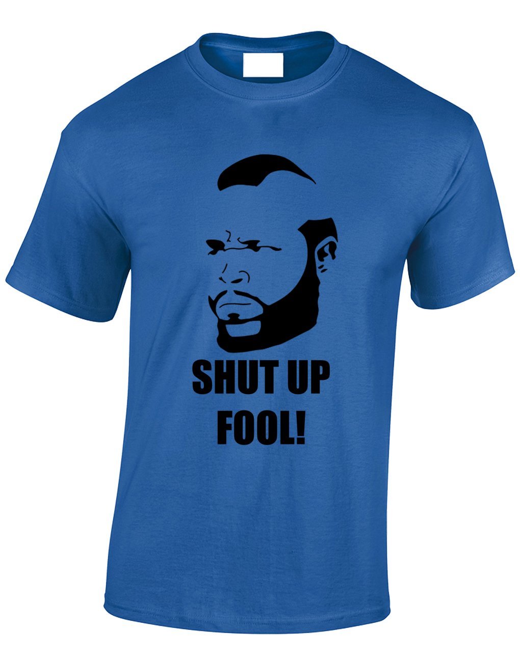 Crown Designs Shut Up Fool B. A. Baracus Silhouette Action TV Show Inspired for Men & Teenagers T-Shirts Tops - Royal/Medium