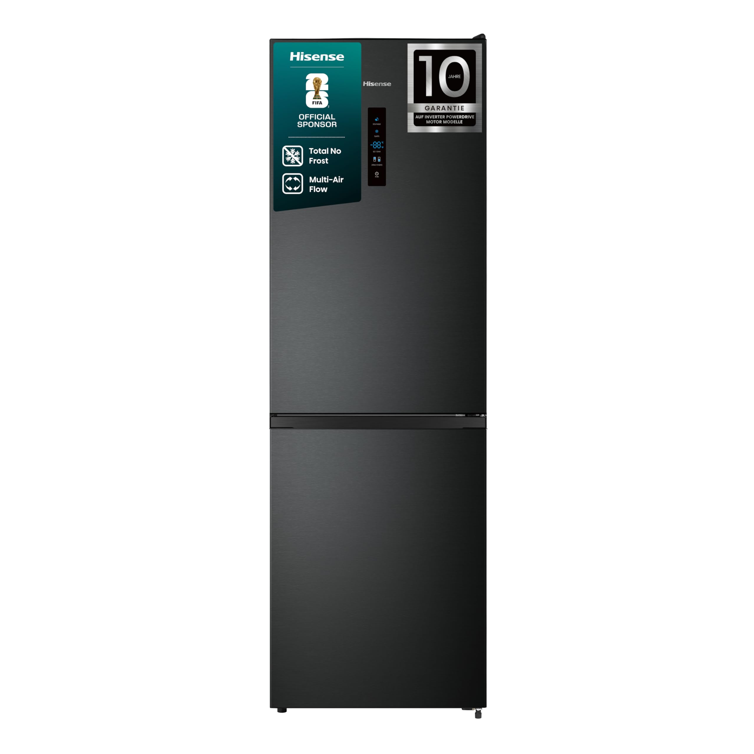Hisense RB390N4BFC Kühl-Gefrier-Kombination Total No Frost Multi Air Flow LED Display Black Inox EEK C