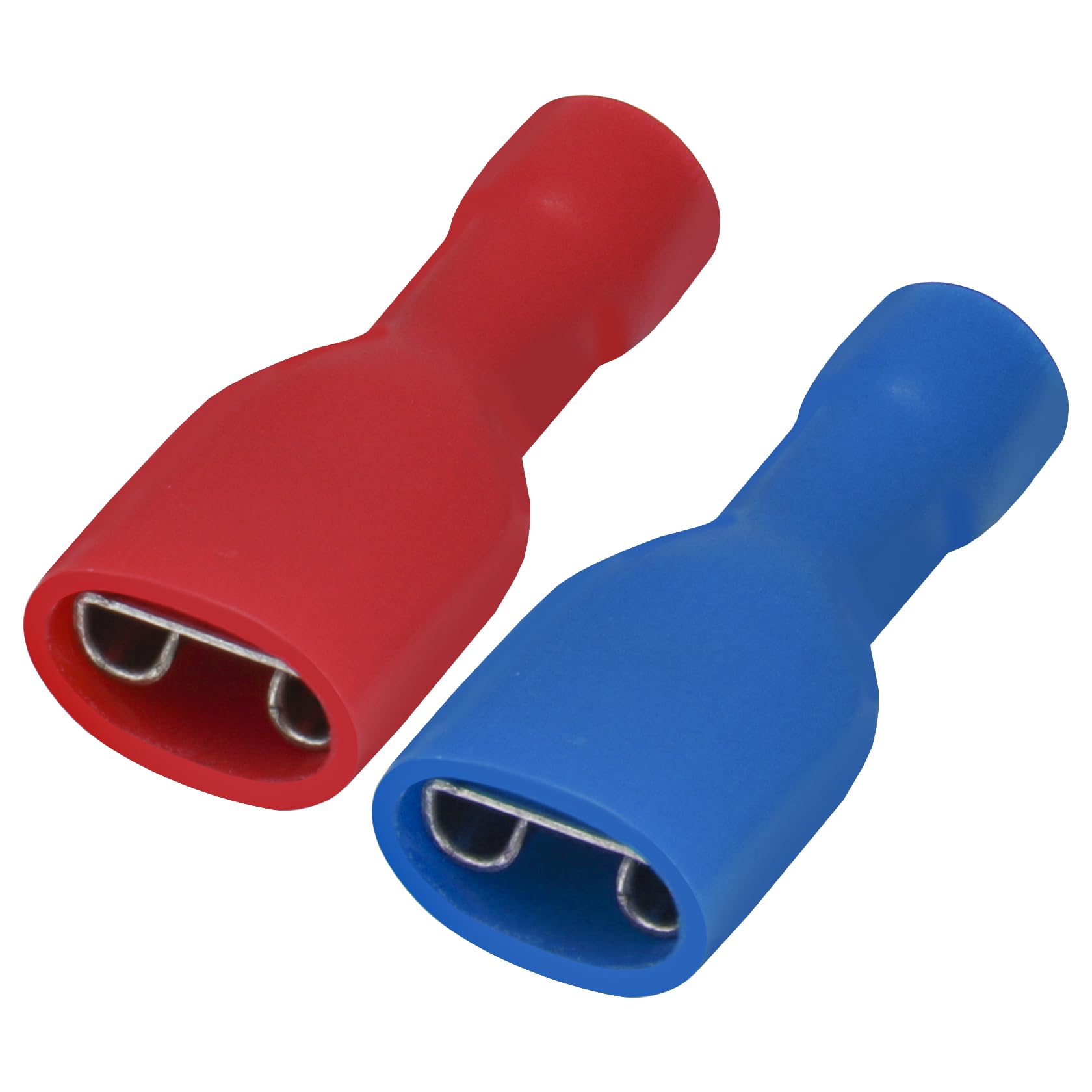 Heschen Terminales rápidos hembra de vinilo totalmente aislados 6.3x0.8mm, rojo para 0.5-1.5mm² (22-16 AWG), azul para 1.5-2.5mm² (16-14 AWG), 100Pack