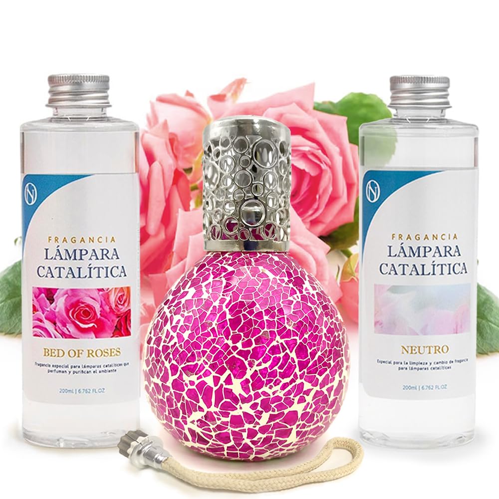 Pack Ahorro Lámpara Catalítica Mosaico Fucsia + Fragancia Bed of Roses (500ml) + Limpiador Neutro (200ml) + Mecha de Repuesto