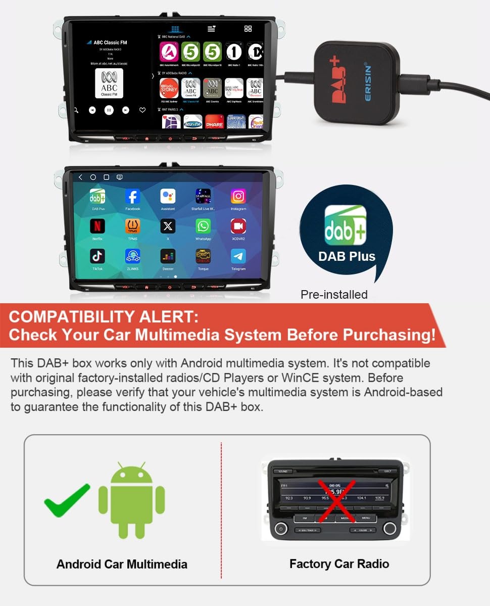Antenna radio digitale DAB+ con antenna versatile Adattatore DAB per autoradio Android 11 12 13 14 Collegamento porta USB