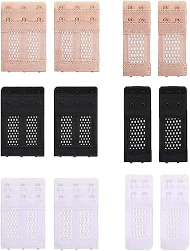 RIENER Extensor de brasier, 12 piezas para mujer, 2 ganchos, correa de extensión suave y cómoda, 3 fijaciones, negro, blanco y nude, Negro, Blanco y