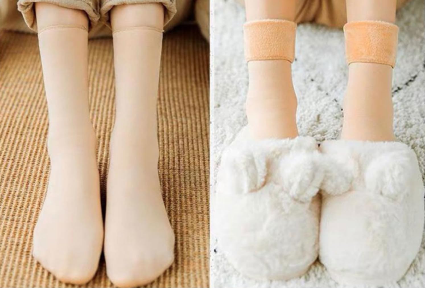 Glus Unisex Fleece Inside Winter Socks Winter fur Socks, Pack of 1 Pair (Skin, 1 PAIR) 2