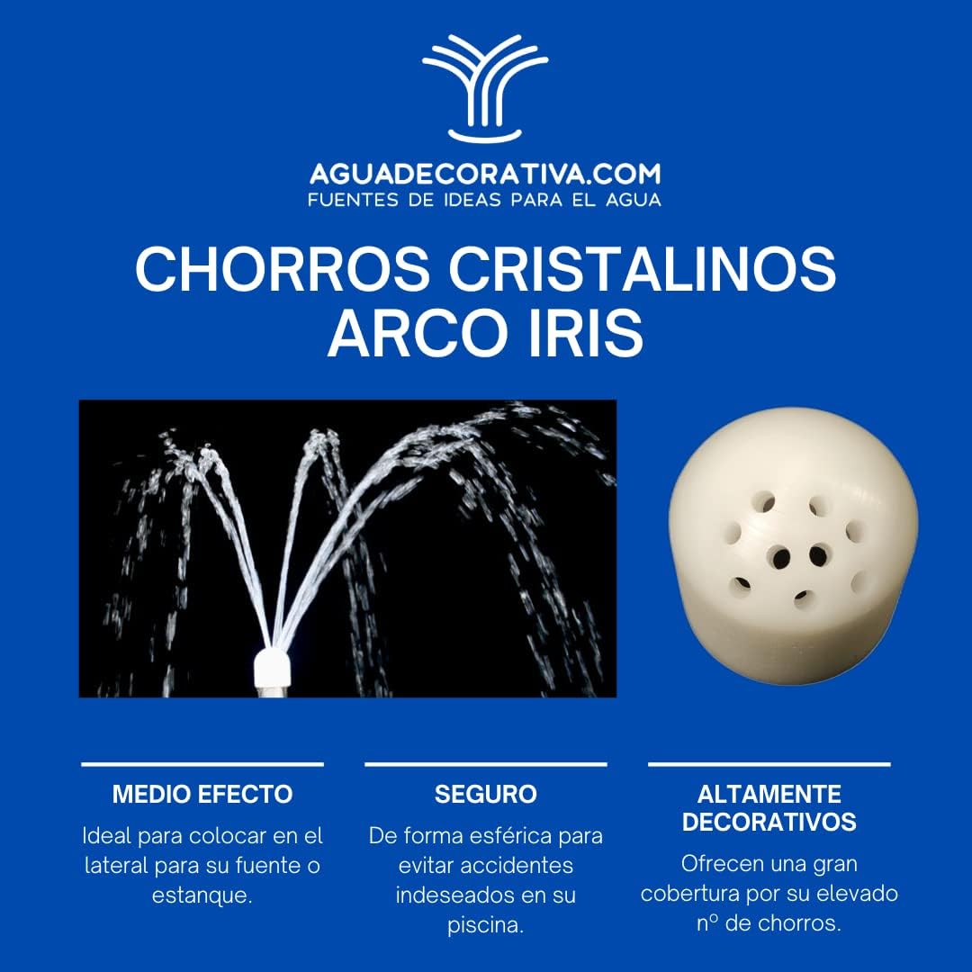 Boquilla para Fuentes de Jardín de Chorros Cristalinos Laterales Arco Iris 3/4" Bspt Hembra Toberas Caños Tobera Ornamental (BF-023-B)