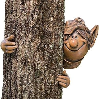 Garden Mile® Novelty Elf Tree Peeker Hugger Faces Resin Garden Ornaments Sculptures Fairy Garden Gnome Tree Lawn Yard Art Home Outdoor Decoration Weatherproof