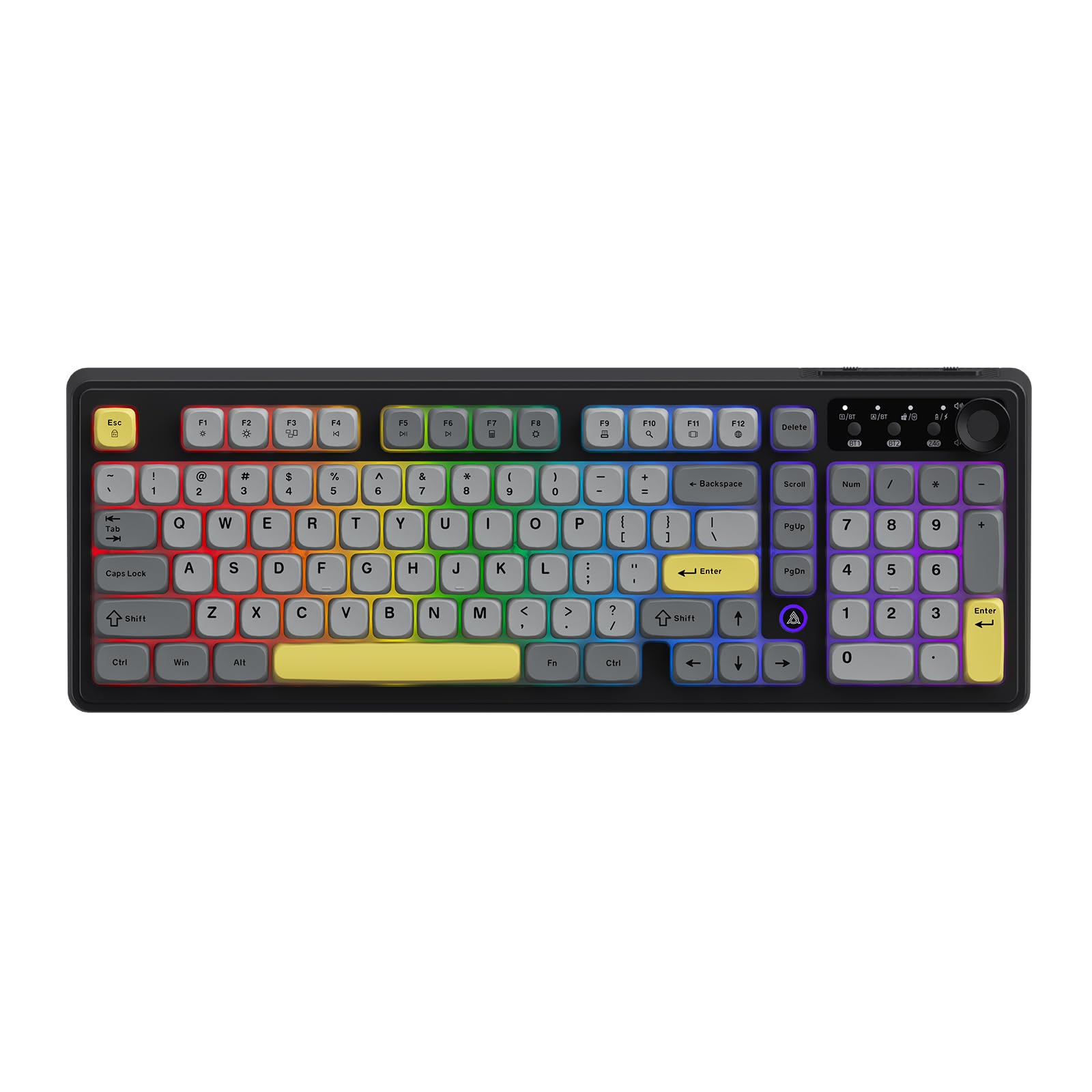 AJAZZ AF98Plus keyboard in Black Gray Yellow color scheme, showing the full layout.