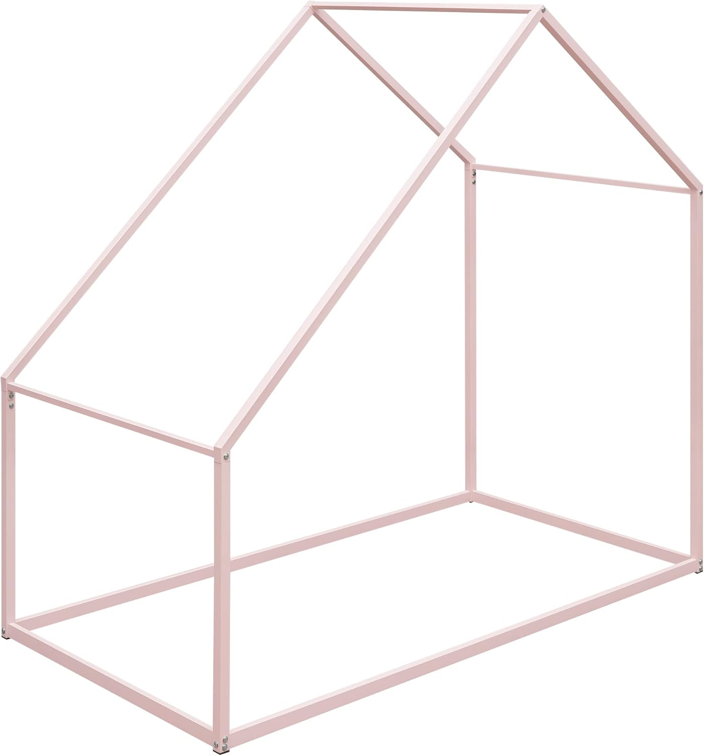 RUNNA Metal Twin Size House Bed Frame with Roof,for Kids Teen Toddler Boys Girls Bedroom Use (Pink#Metal, Twin)