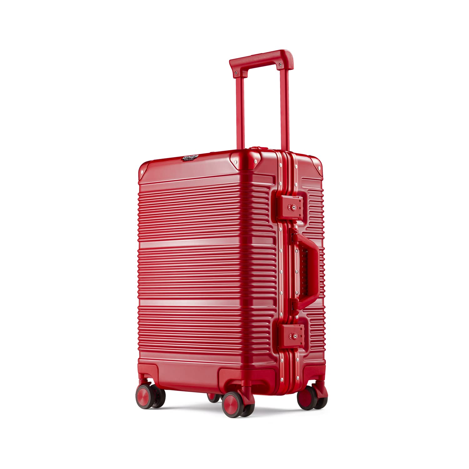GinzaTravel New Classic Aluminum Frame Fashion Bright Color Suitcase with TSA Lock No Zipper?Colorful Series? (Red, Carry-On 20")