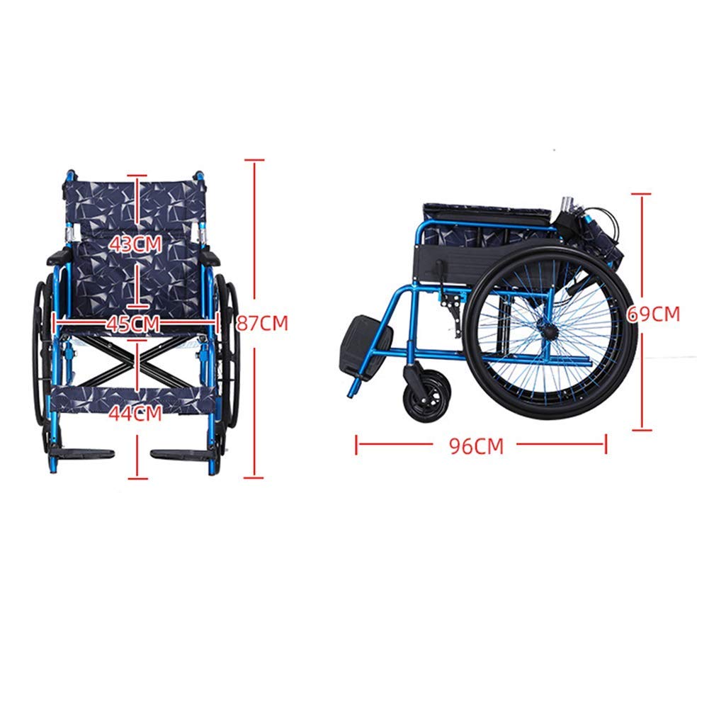 Cuscino per sedie a rotelle Pieghevoli in Alluminio Leggero con Schienale Pieghevole, Pedali Pieghevoli, Borsa portaoggetti Posteriore per Sedia a rotelle