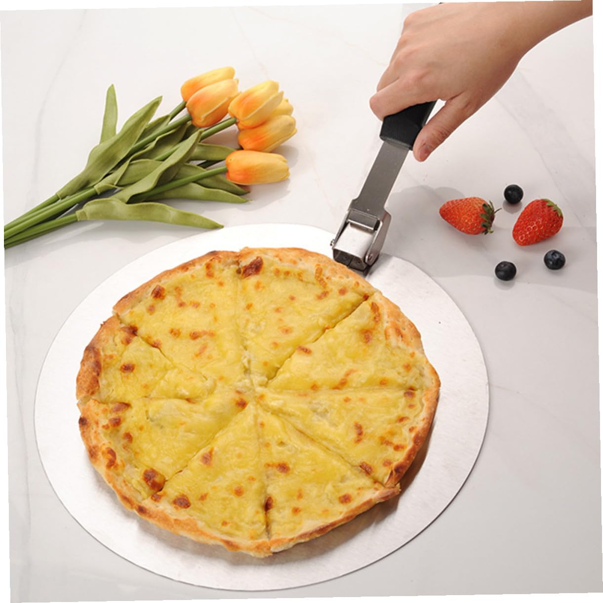 Set Pala e Rotella Tagliapizza Pieghevole in Acciaio Inossidabile, Spatola e Tagliapizza Rotondo Resistenti per Uso Domestico e Pizzeria