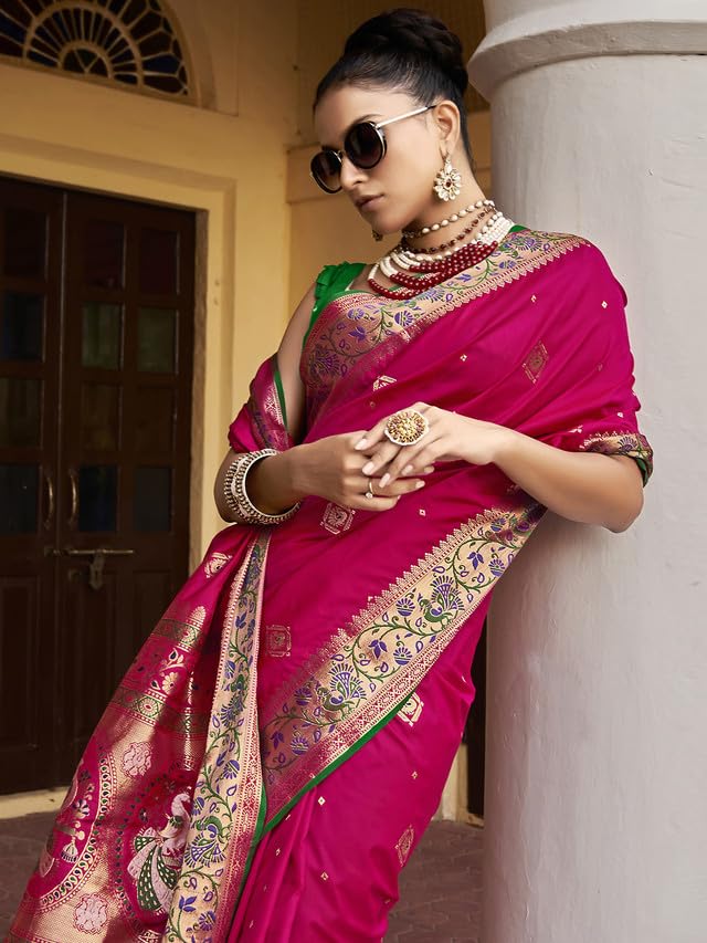 Satrani Banarasi Damen Jacquard Seide Sari mit Ungenähter Bluse