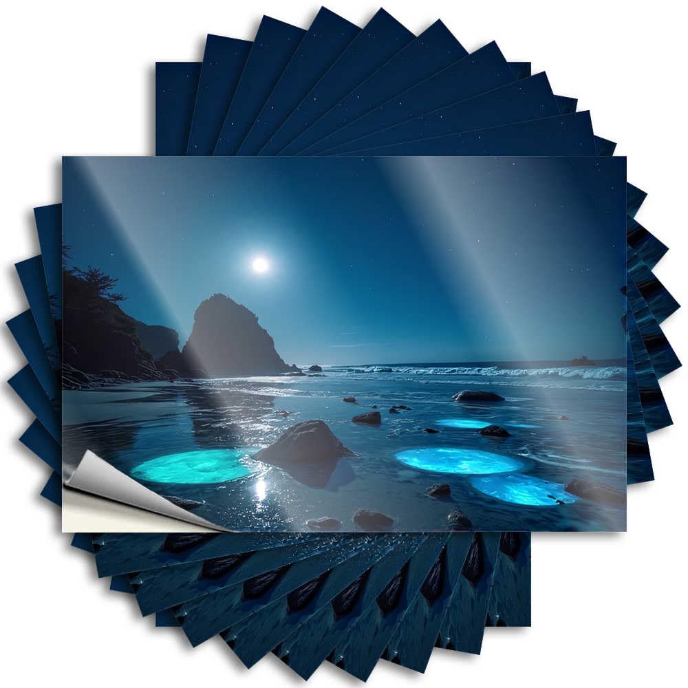 Abipuir Funny Sticker Mystical Moonlit Beach with Glowing Pools Stickers 10Pcs Automotive Stickers Stickers for Car(8X12CM)