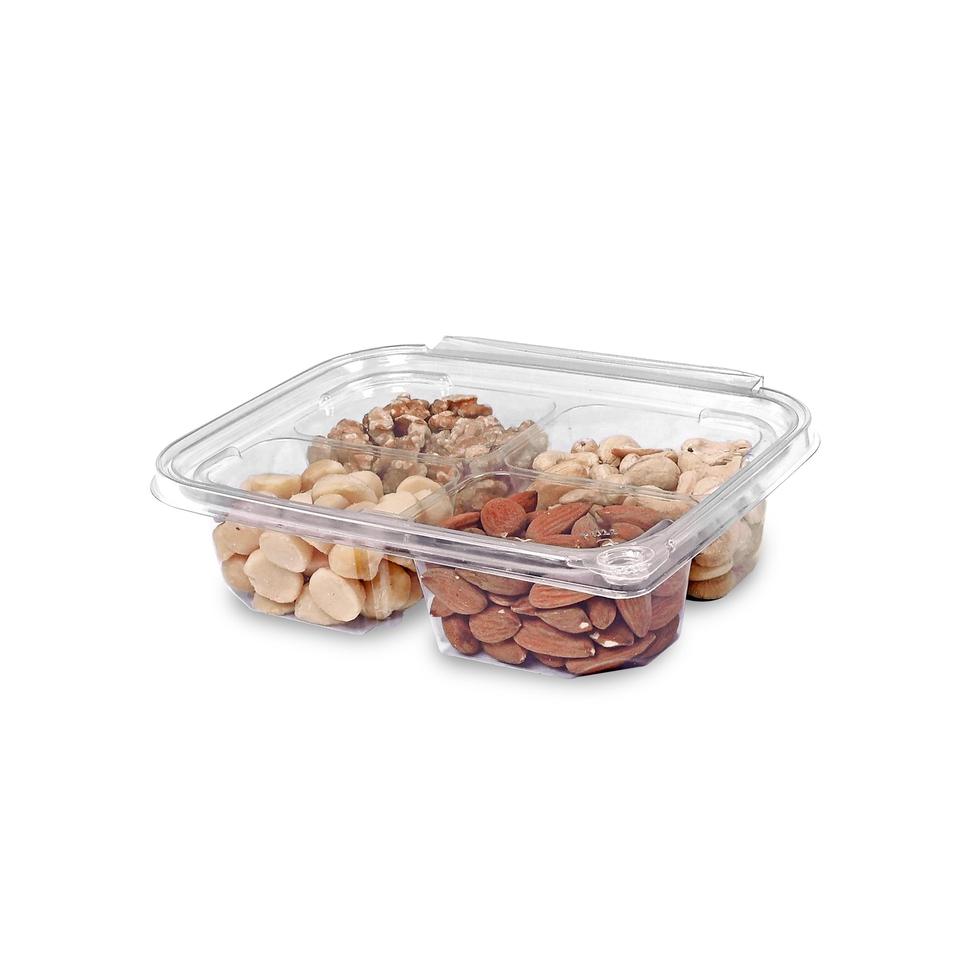 Photo 1 of BUT-N-LOC 20oz 4-Compartment RPET Clear Hinged Lid Tamper Evident Container– 200 Pcs
