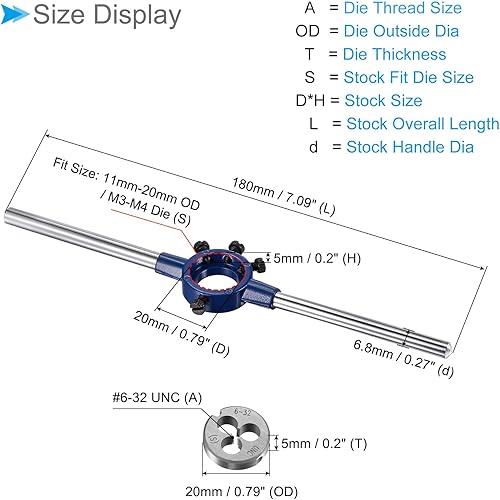 Miniatura 2 de Juego de mangos de troquel, #6-32 UNC rosca troquelado y ajuste 0.433 in-0.787 in OD  M3-M4 Kit de herramientas - (aplicaciones para reparación de