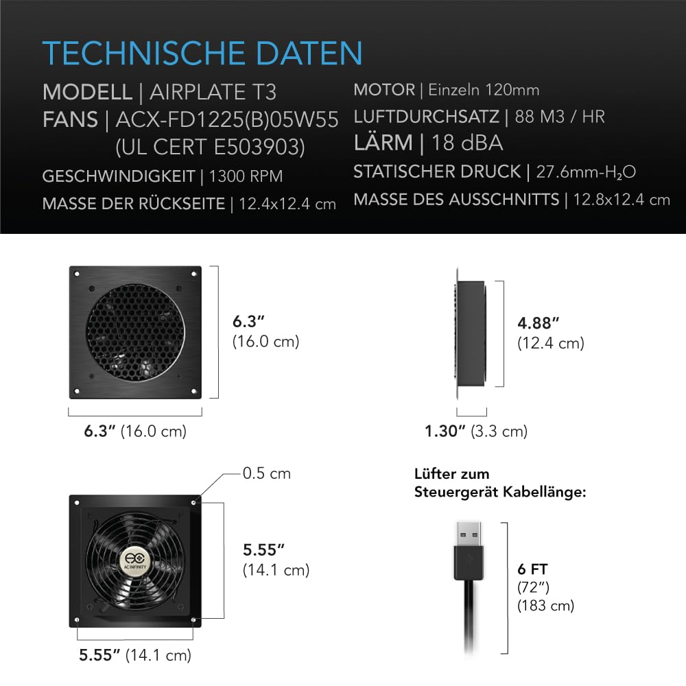 AC Infinity airplate T3, leise Kühlung Fan System mit Thermostat Kontrolle, für Home Theater AV Schränke