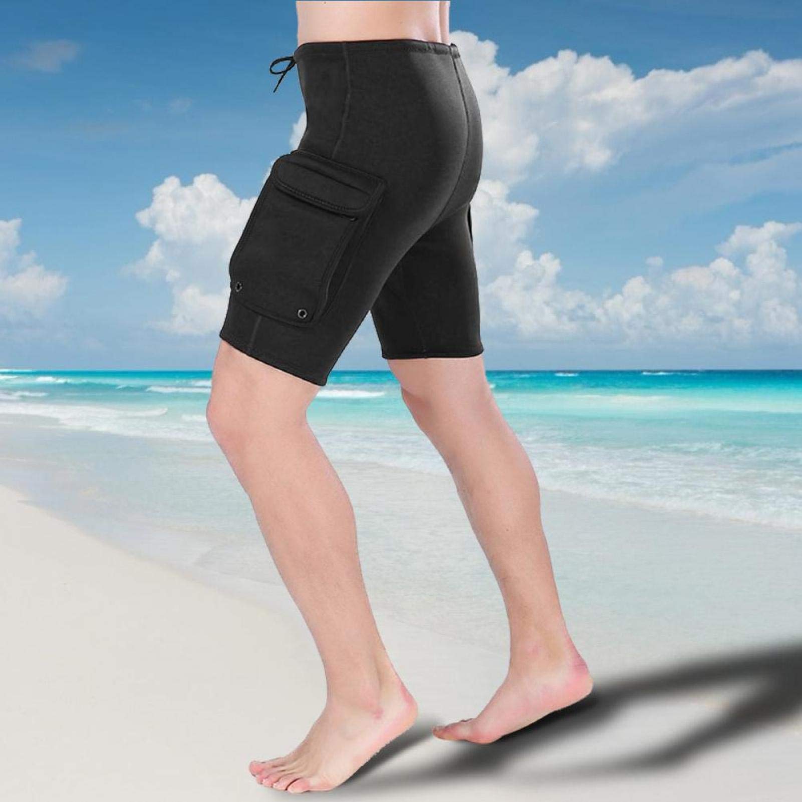 Pantaloni corti da immersione, pantaloncini da snorkeling da uomo in neoprene da 3 mm, con vestibilità aderente, foro di perdita, pantaloni da tasca per attrezzatura subacquea, per kayak(Medium)