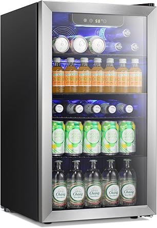 Antarctic Star Beverage Refrigerator Cooler -120 Can Glass Door Mini Fridge, for Soda Cola Beer or Wine Constant Glass Door Small Drink Dispenser Clear Front Door for Home, Bar 3.2cu.ft