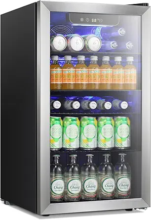 Antarctic Star Beverage Refrigerator Cooler -120 Can Glass Door Mini Fridge, for Soda Cola Beer or Wine Constant Glass Door Small Drink Dispenser Clear Front Door for Home, Bar 3.2cu.ft
