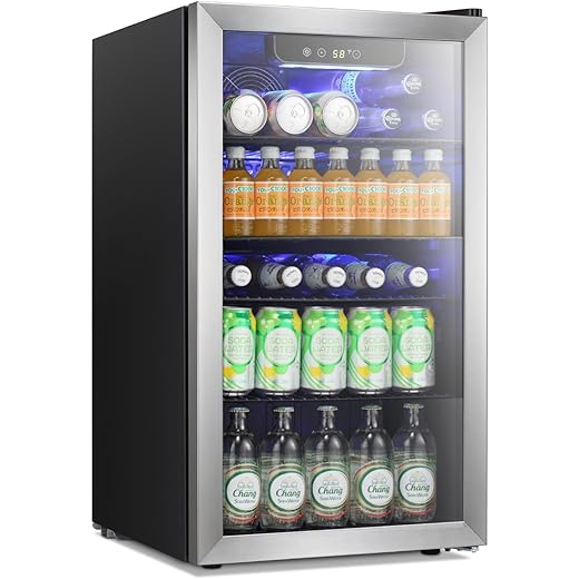 Antarctic Star Beverage Refrigerator Cooler -120 Can Glass Door Mini Fridge, for Soda Cola Beer or Wine Constant Glass Door Small Drink Dispenser Clear Front Door for Home, Bar 3.2cu.ft