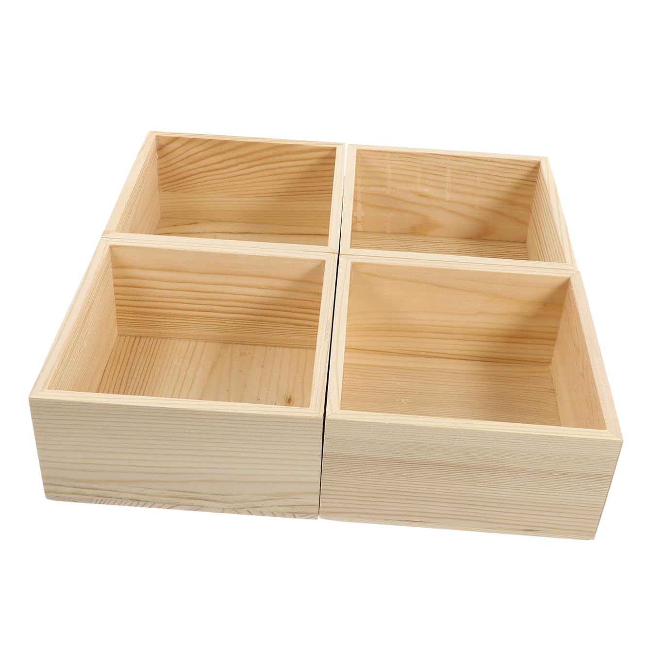 FONDOTIN Lot de 4 Petites Boîtes en Bois sans Couvercle, Coffrets de Rangement Rétro pour Montres et Épingles, Dimensions 15x15x7,2 Cm, pour Organisation Chevet